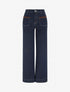 Jean à détail suédine coupe wide leg - Bleu brut - 1