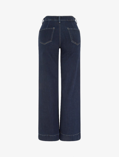 Jean à détail suédine coupe wide leg - Bleu brut - 2