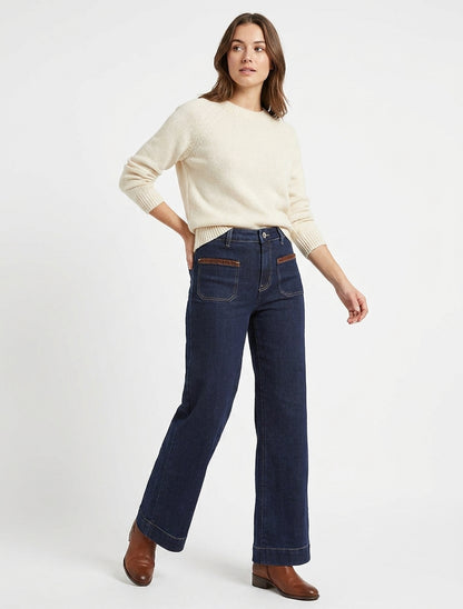 Jean in finta pelle scamosciata taglio wide leg - Blu grezzo