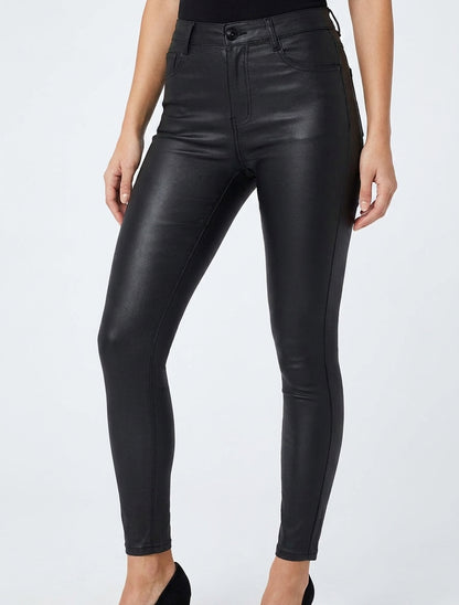 Pantaloni rivestiti taglio skinny - Nero