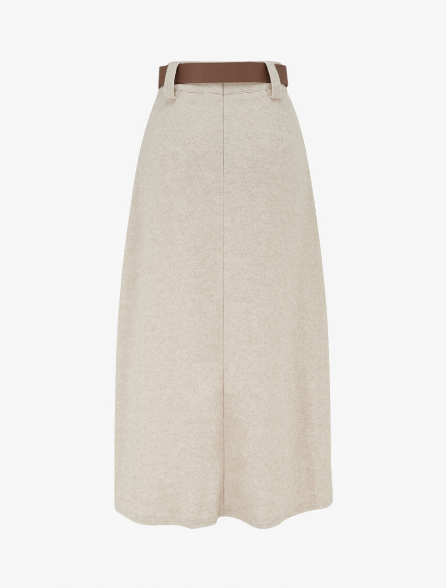 Jupe longue évasée en flanelle - Beige - 2