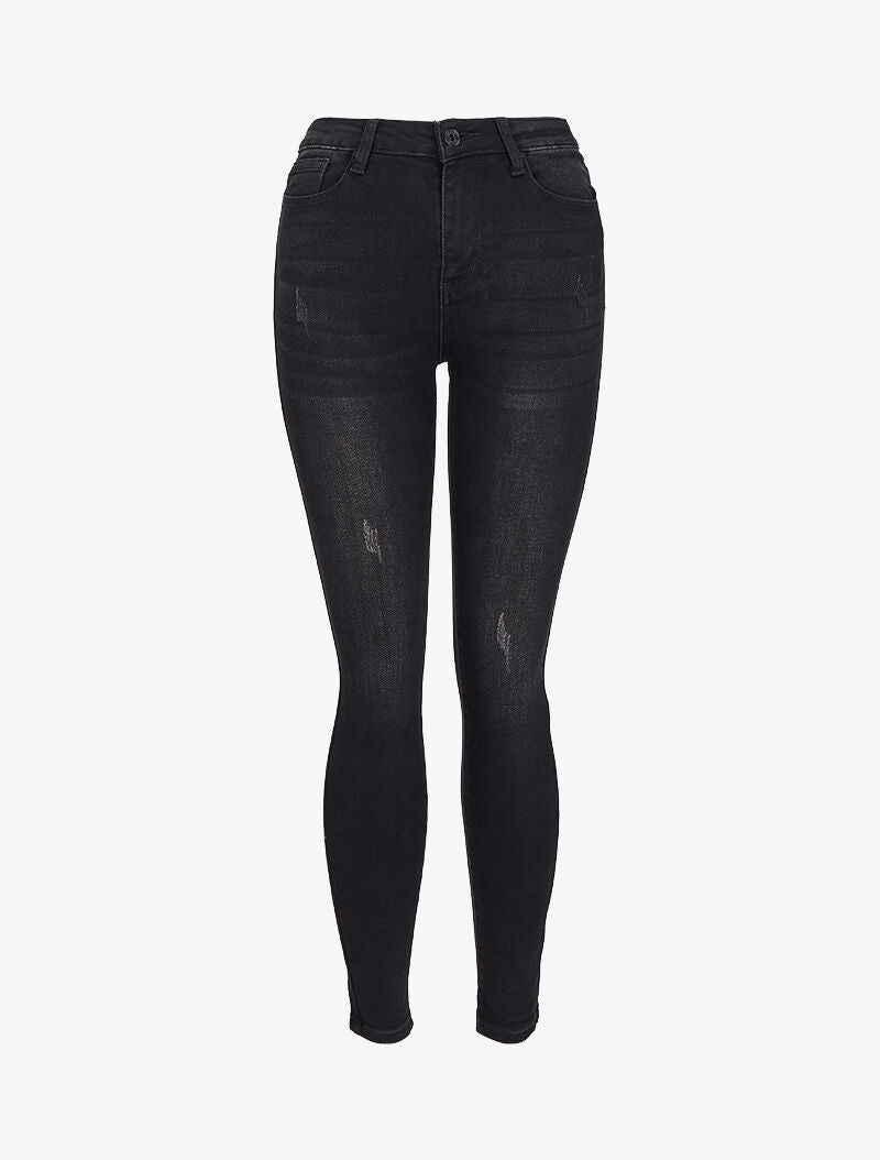 Jean skinny légèrement délavé et griffé - Noir - 1