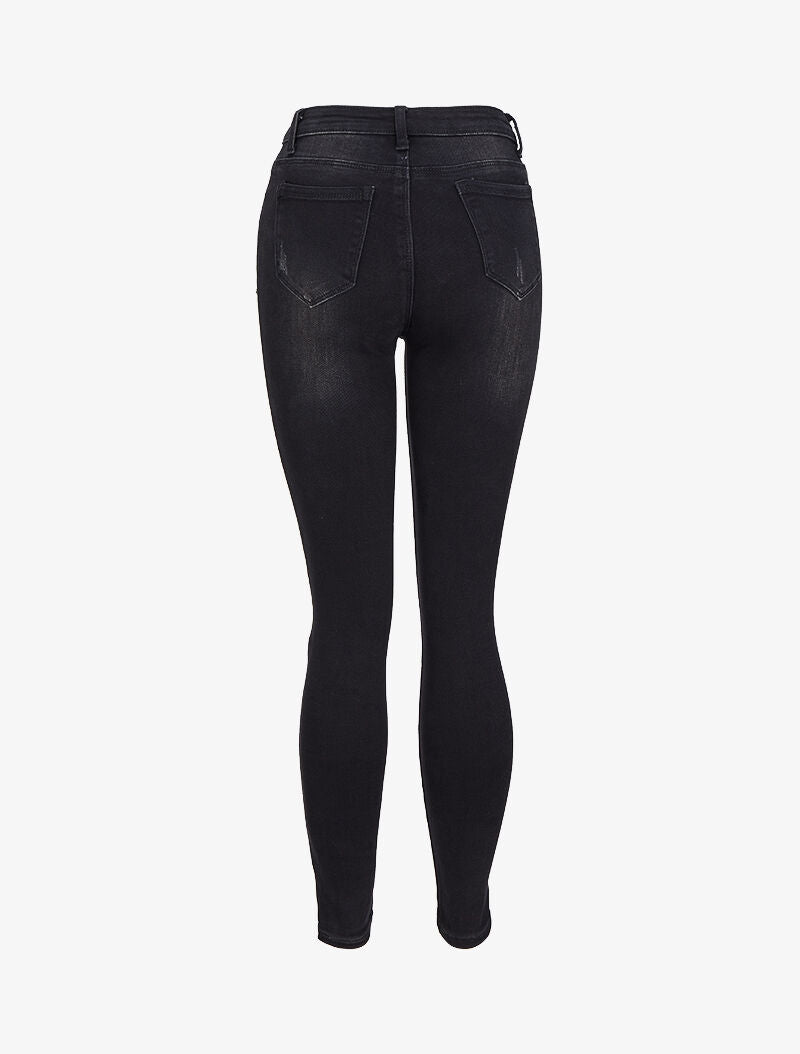 Jean skinny légèrement délavé et griffé - Noir - 2