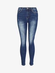 Jean skinny taille haute délavé et griffé - Bleu denim - 4