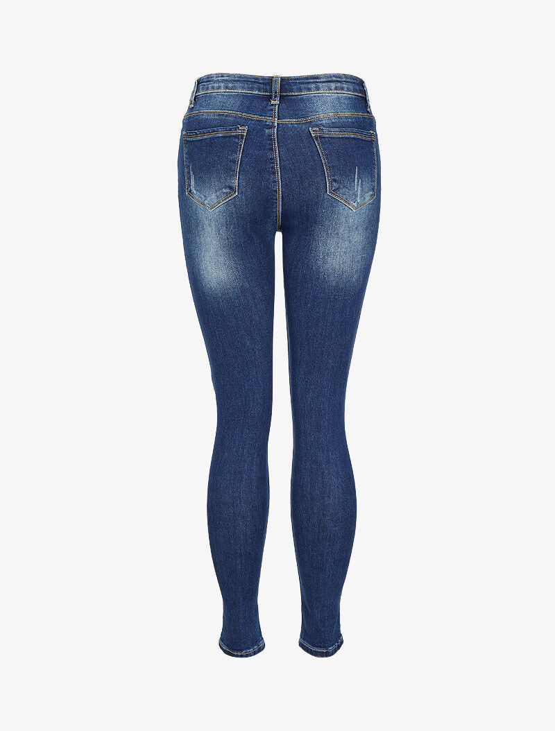 Jean skinny taille haute délavé et griffé - Bleu denim - 2