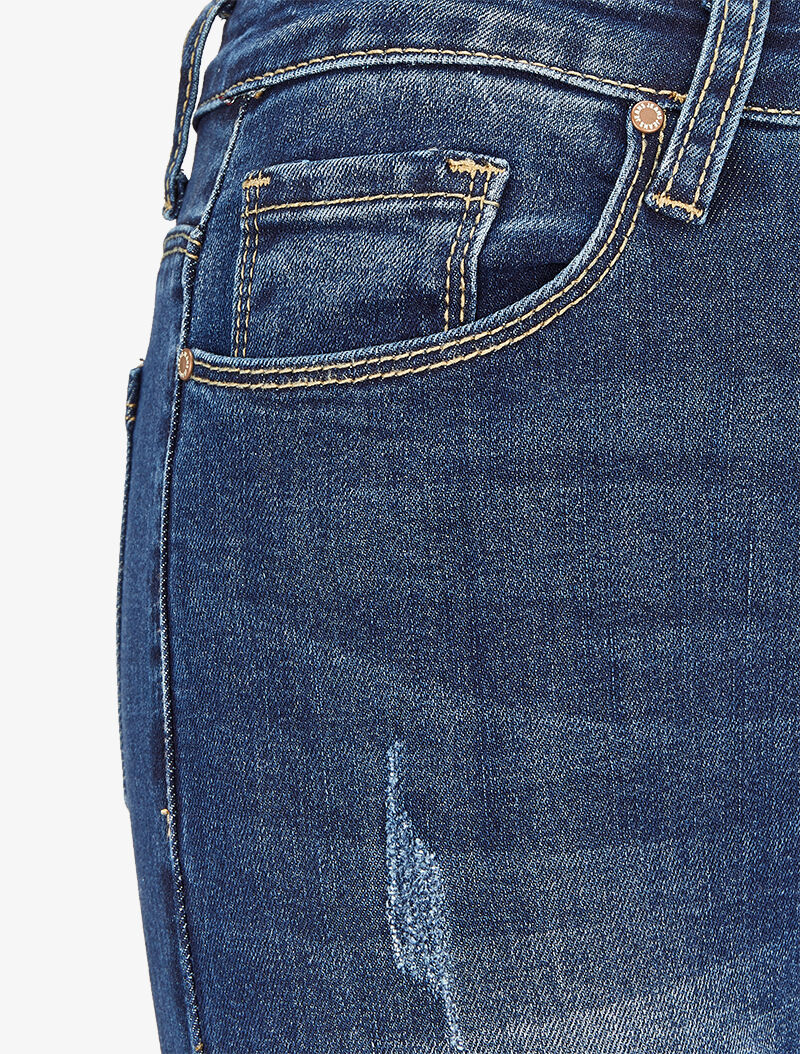 Jean skinny taille haute délavé et griffé - Bleu denim - 3