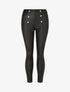 Pantalon uni en simili à boutons décoratifs - Noir - 5