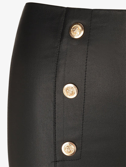 Pantalon uni en simili à boutons décoratifs - Noir - 3
