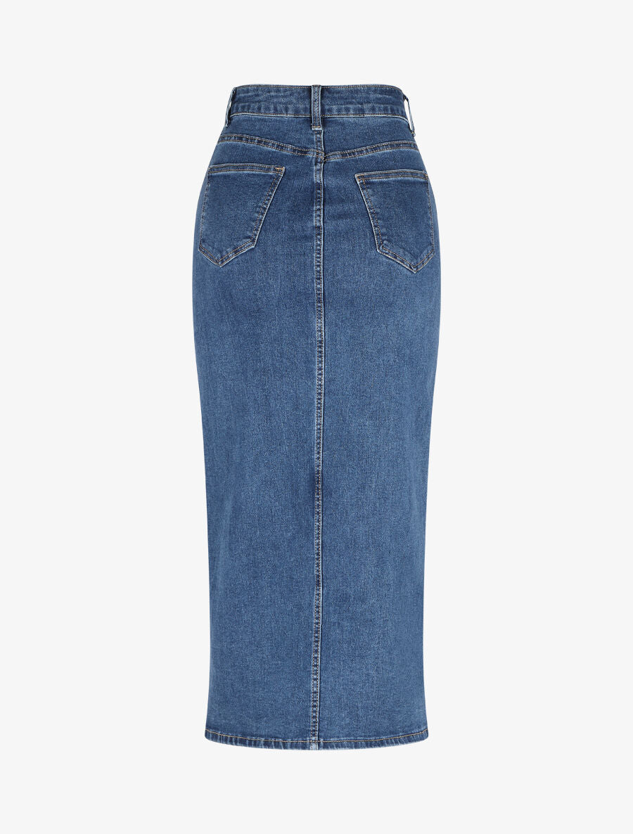 Gonna dritta con spacco in denim - Blu