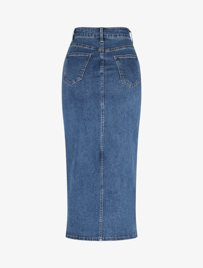 Gonna dritta con spacco in denim - Blu