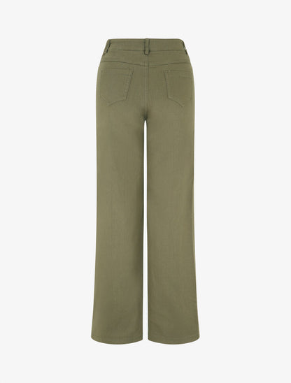 Jean wide leg taille haute coupe droite - Kaki - 2