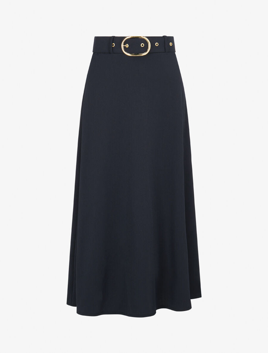 Jupe trapèze ceinturée - Marine - 1