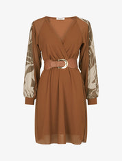 Robe patineuse à manches imprimées - Camel - 1