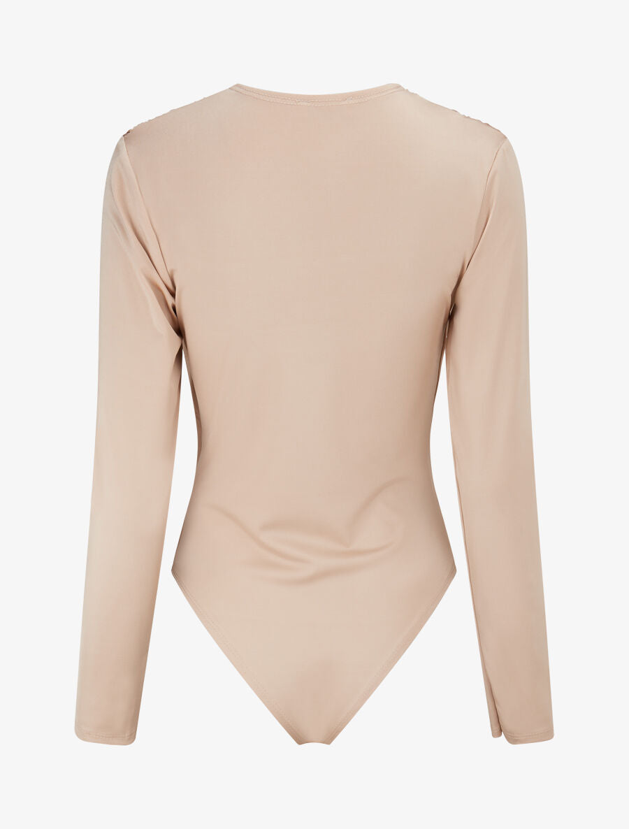 Body stretch à décolleté plongeant - Beige - 2