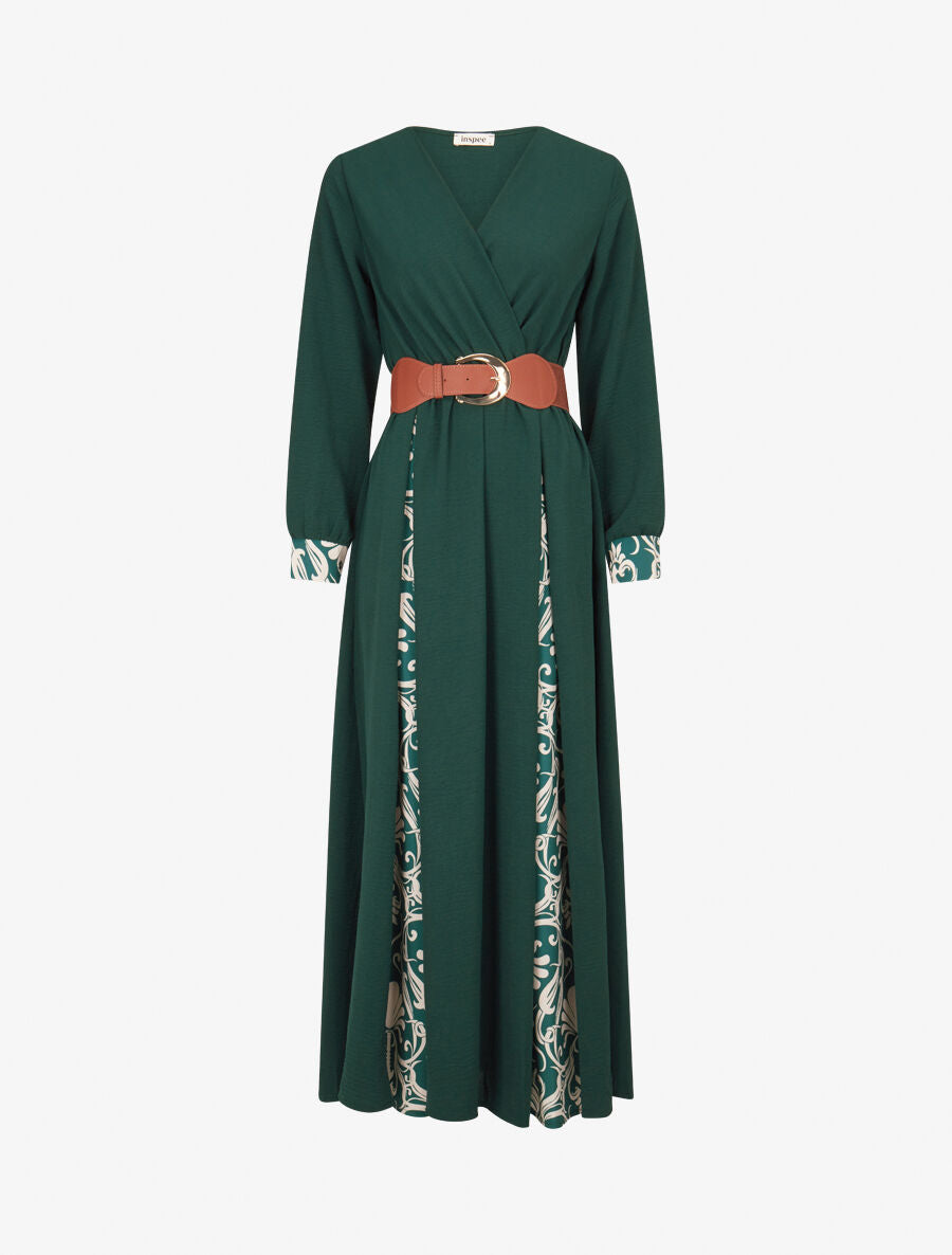 Robe longue à pans imprimé baroque - Vert - 5