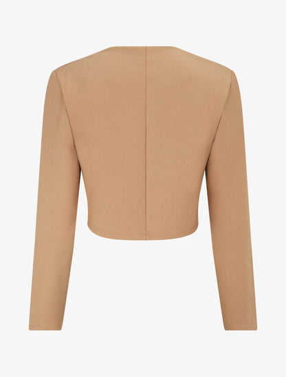 Veste courte empiécement brodé - Taupe - 2
