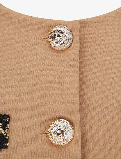 Veste courte empiécement brodé - Taupe - 3
