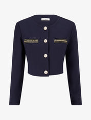 Veste courte empiécement brodé - Marine - 5