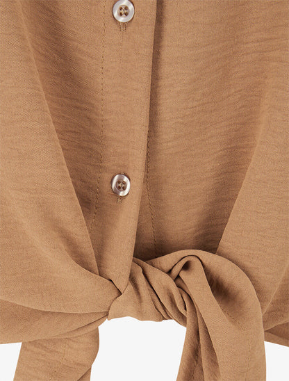 Chemisier uni à nouer - Taupe - 3