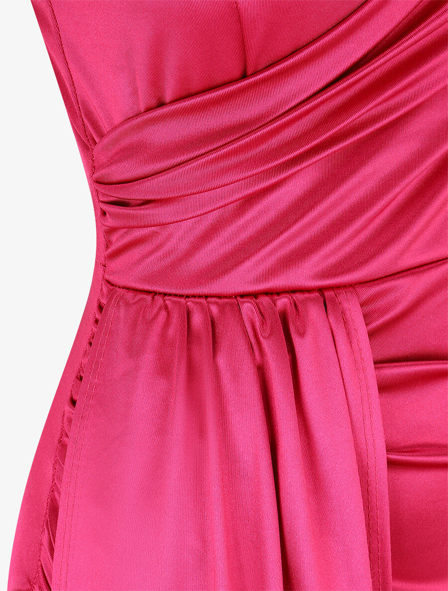 Robe longue fendue à fines bretelles - Fushia - 3