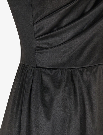 Robe longue unie fendue à une manche - Noir - 3