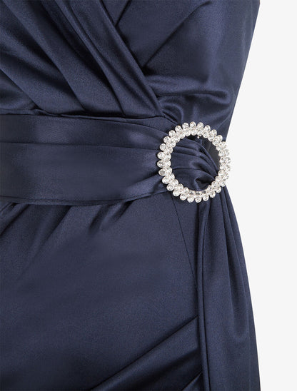 Robe de soirée à boucle en strass - Marine - 3