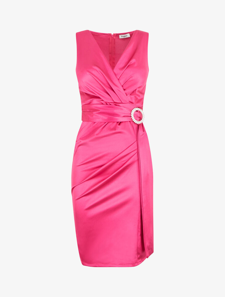 Robe de soirée à boucle en strass - Fushia - 4