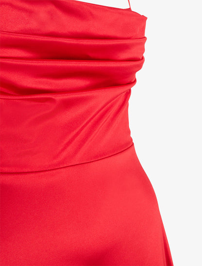 Robe de soirée longue évasée - Rouge - 3