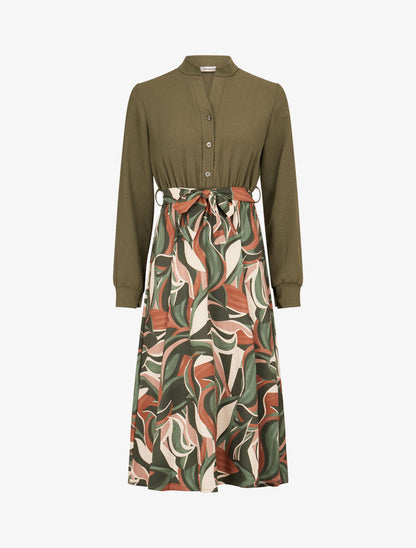 Robe imprimée à buste chemise - Kaki - 1