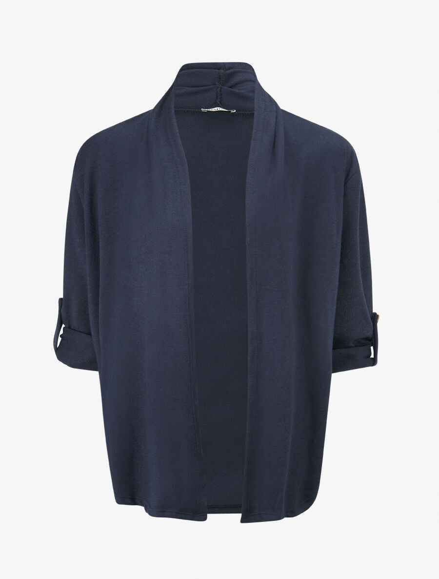 Gilet long uni à manches retroussables - Marine - 4