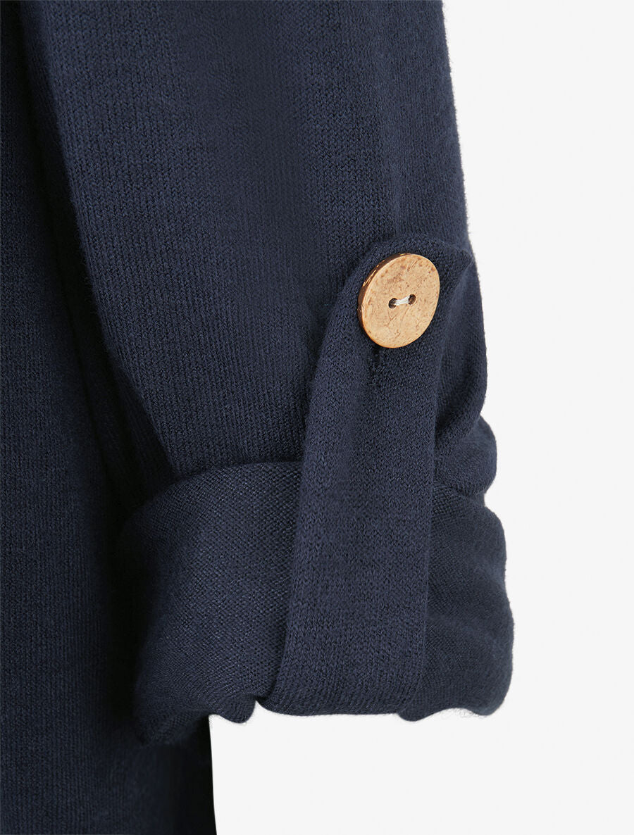 Gilet long uni à manches retroussables - Marine - 3