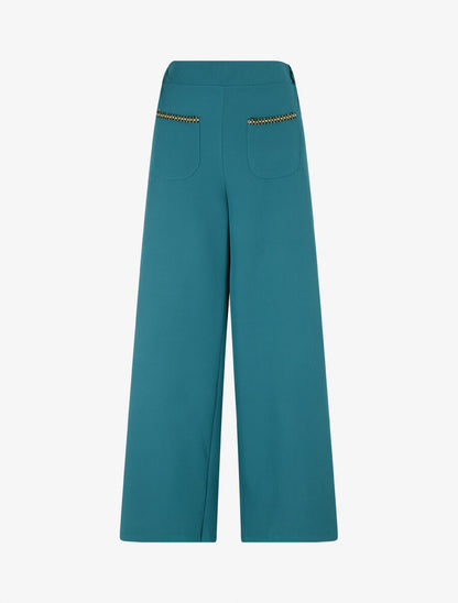 Pantalon droit à poches brodées - Bleu lagon - 4