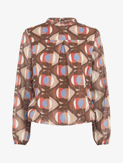 Blouse irisée et imprimé géométrique - Marron - 4