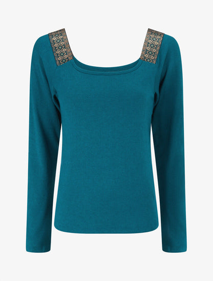 Top à col carré imprimé irisé - Bleu lagon - 1