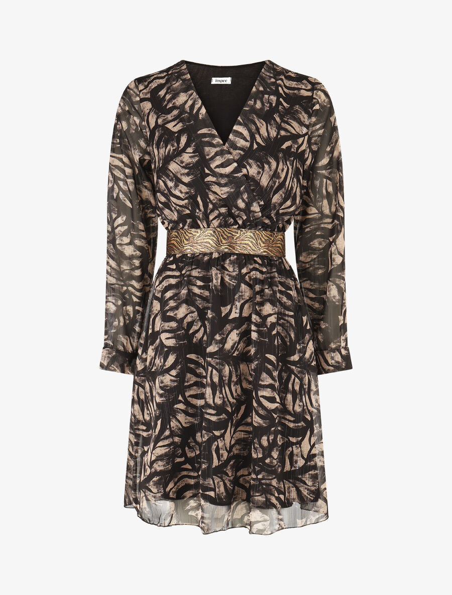 Robe fluide imprimé fleuri à taille stylisée - Noir - 1