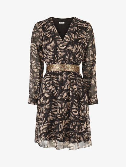 Robe fluide imprimé fleuri à taille stylisée - Noir - 1