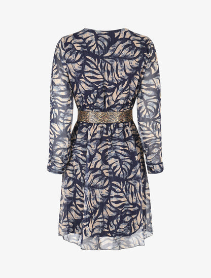 Robe fluide imprimé fleuri à taille stylisée - Marine - 2