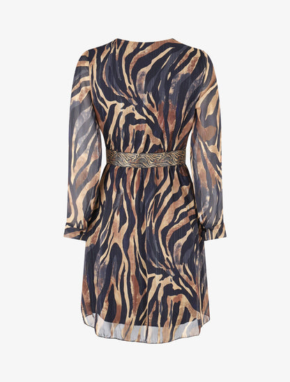 Robe fluide imprimé zébre à taille stylisée - Marine - 2