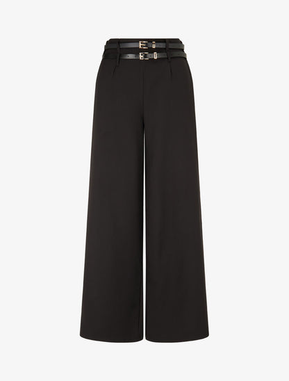 Pantalon wide leg à double ceintures - Noir - 1