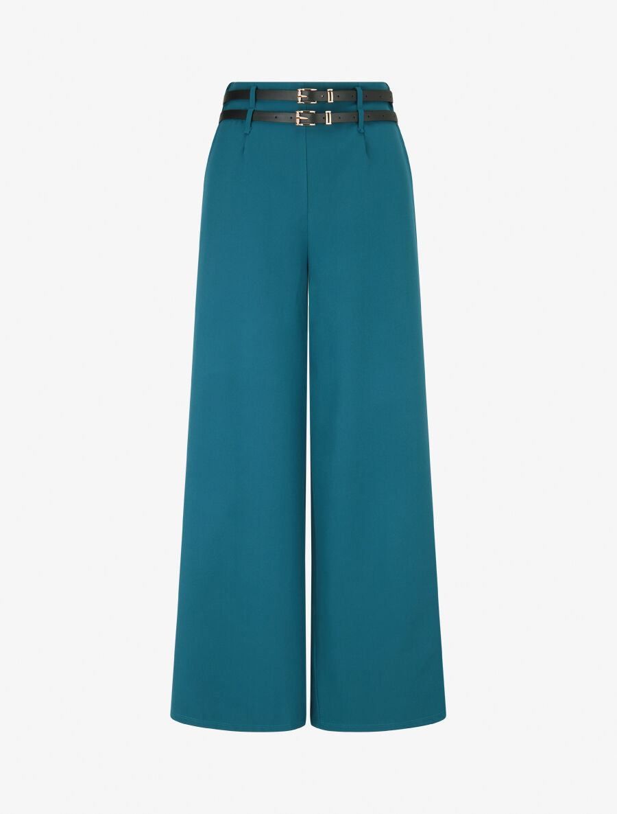 Pantalon wide leg à double ceintures - Bleu lagon - 1