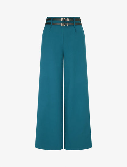 Pantalon wide leg à double ceintures - Bleu lagon - 1