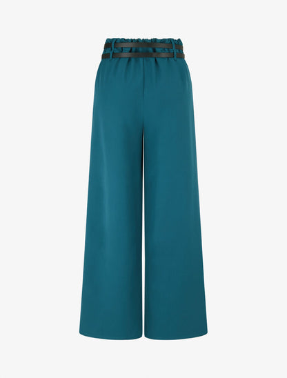 Pantalon wide leg à double ceintures - Bleu lagon - 2