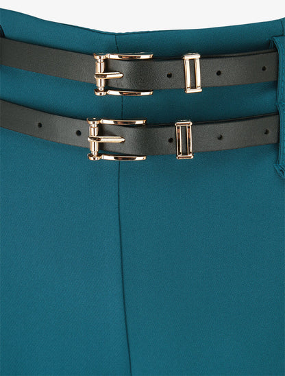 Pantalon wide leg à double ceintures - Bleu lagon - 3