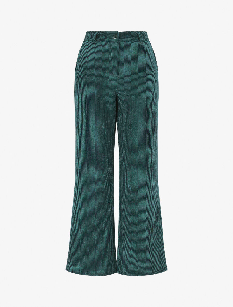 Pantalon uni en velours - Vert sapin - 5