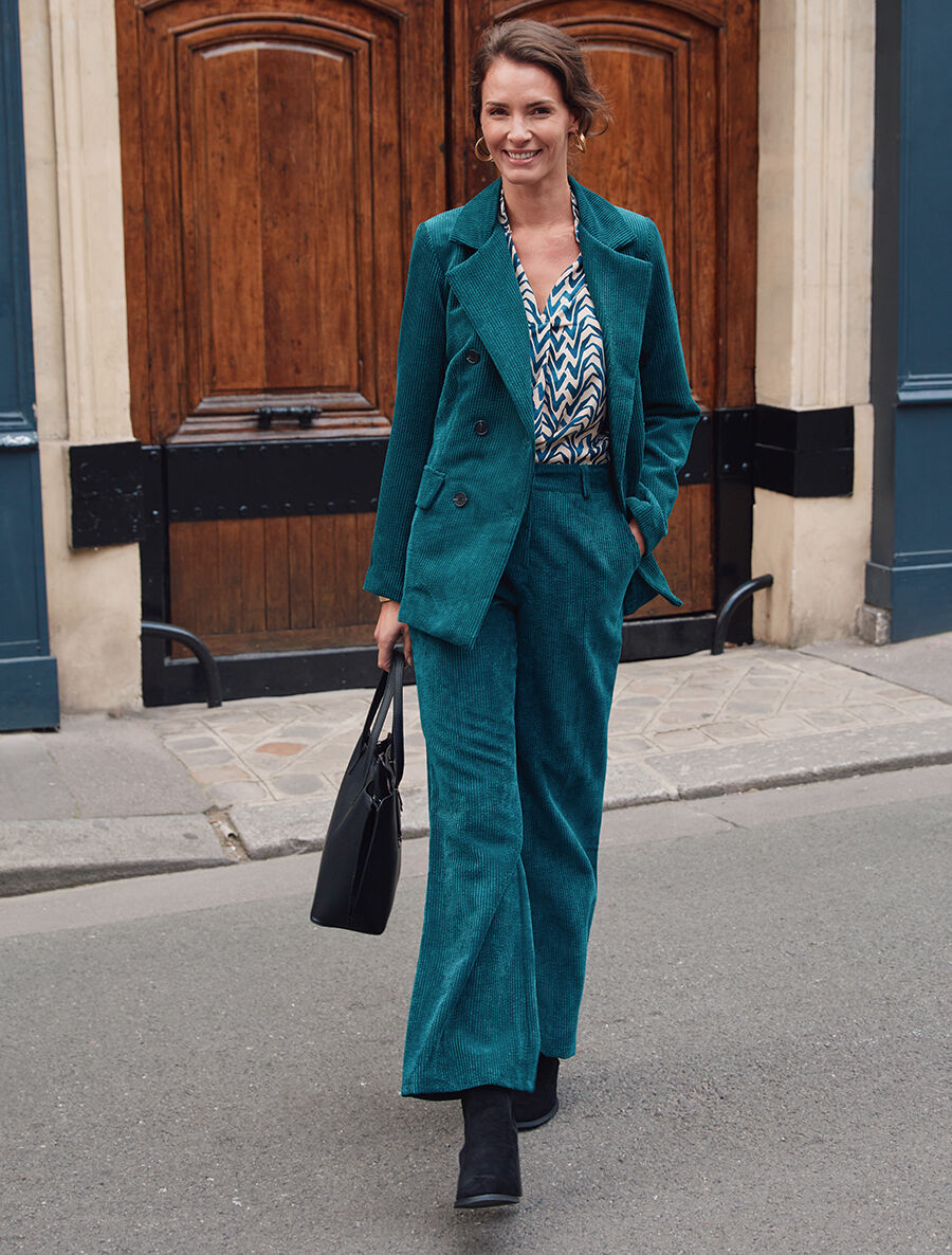 Pantalon uni en velours - Vert sapin - 4