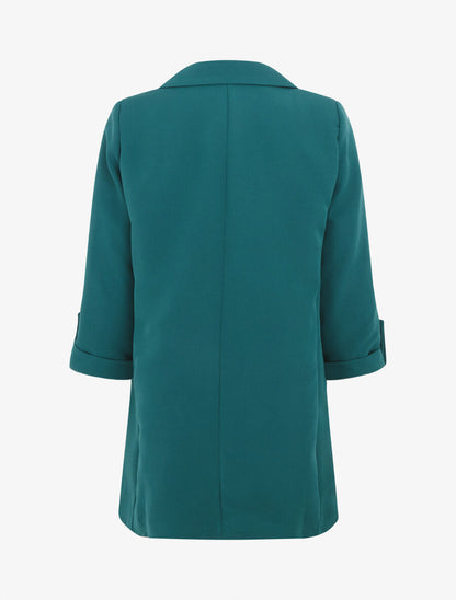 Blazer mi-long uni à manches retroussables - Bleu canard - 2