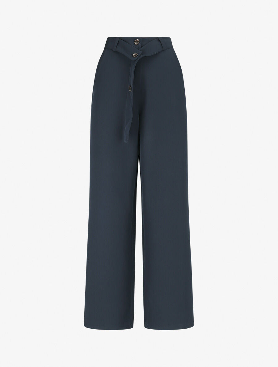 Pantalon ceinturé à taille élastiquée - Marine - 1