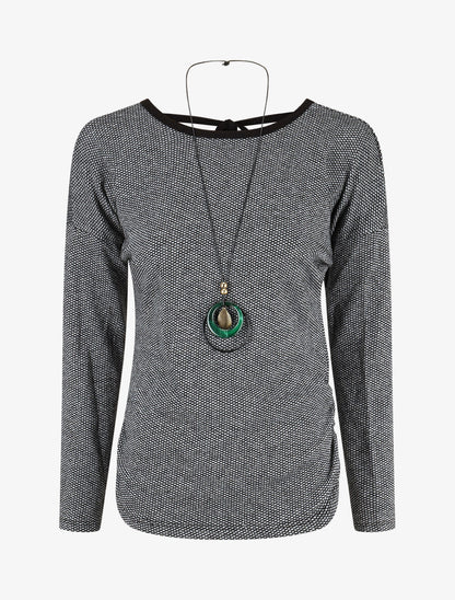 Pull fin à dos en V - Noir - 1