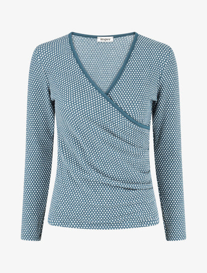 Pull imprimé fantaisie à col cache-coeur - Bleu canard - 1