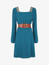 Robe fluide à col carré stylisé - Bleu pétrole - 1